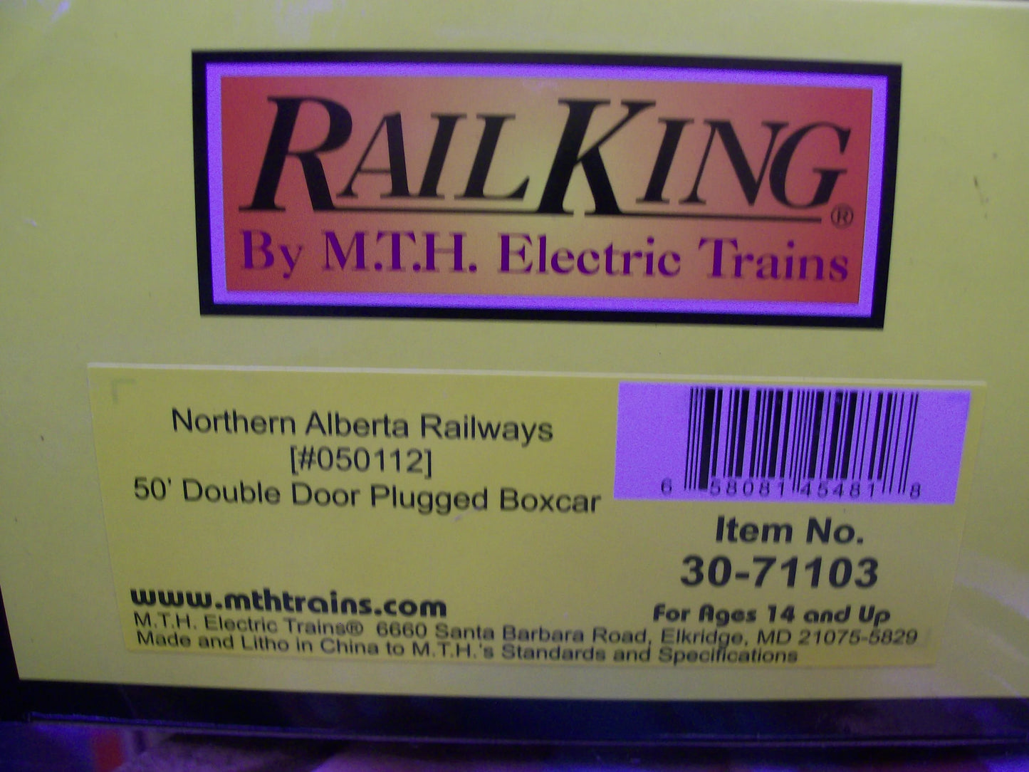 MTH Exclusive CUSTOM RUN Northern Alberta Railways 50’ Double Door Plugged Boxcar RD # 050112