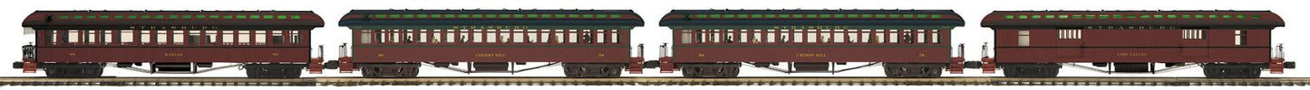 ETA EARLY 2026 MTH O Scale Premier # 20-62102 Strasburg 4-Car 64’ Woodsided Passenger Set