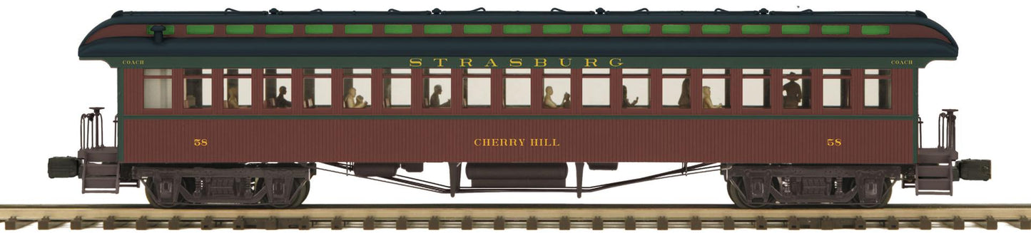 ETA EARLY 2026 MTH O Scale Premier # 20-62104 Strasburg 64’ Woodsided Coach Car