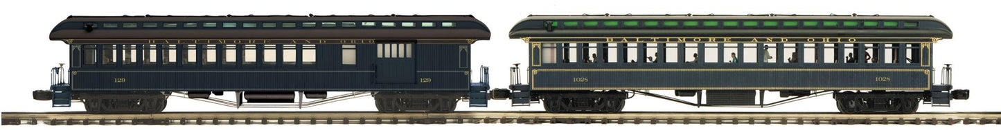 ETA EARLY 2026 MTH O Scale Premier # 20-62106 Baltimore & Ohio 2-Car 64’ Woodsided Passenger Add-On Set