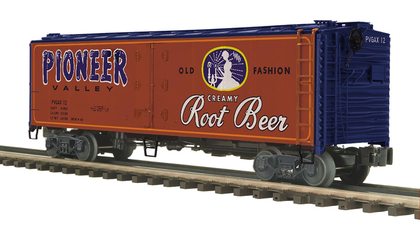 * Pre Order * ETA October 2026 MTH O Scale Premier # 20-94840 Pioneer Valley Root Beer 40’ Steel Sided Reefer Car
