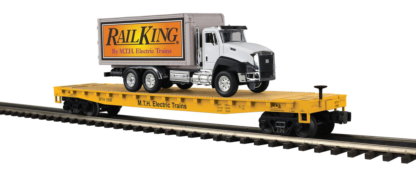 ( ETA JUNE 2026 ) MTH Premier O Scale MTH Electric Trains RailKing # 1996 Flat Car with Box Truck
