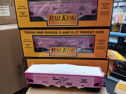 In Stock, Tariff fee included, ( Cancer Awareness 3-Car set ) E-Z Catch Custom Railking Hoppers with White Coal Load
