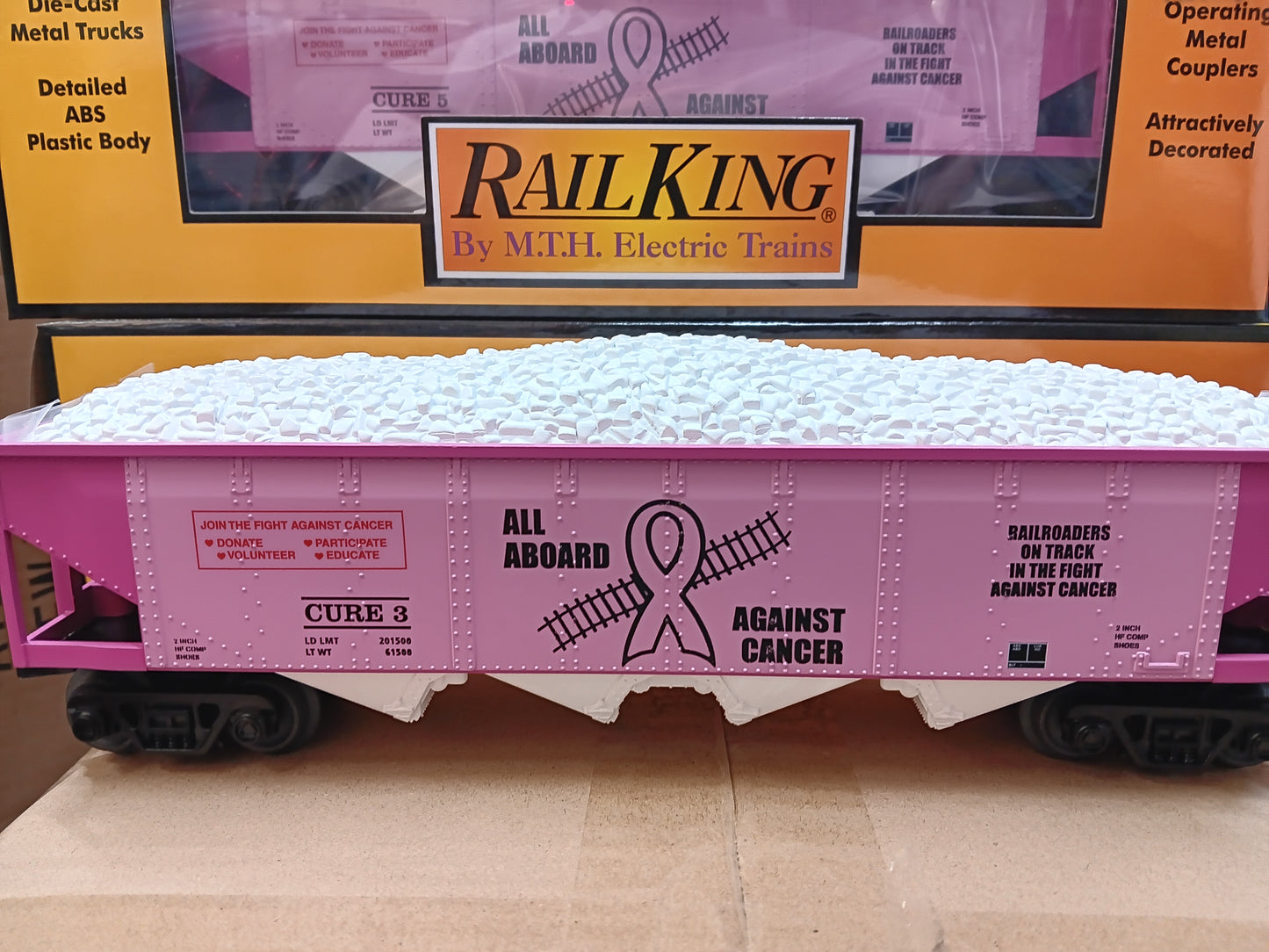 In Stock, Tariff fee included, ( Cancer Awareness 3-Car set ) E-Z Catch Custom Railking Hoppers with White Coal Load