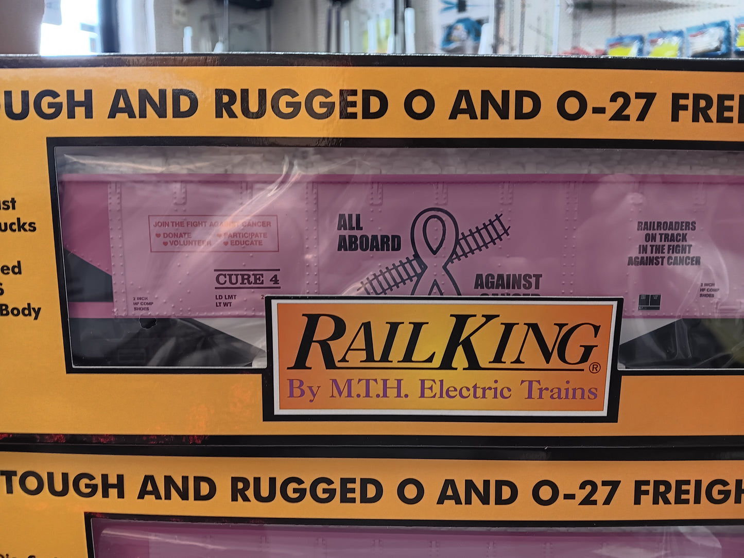 In Stock, Tariff fee included, ( Cancer Awareness 3-Car set ) E-Z Catch Custom Railking Hoppers with White Coal Load