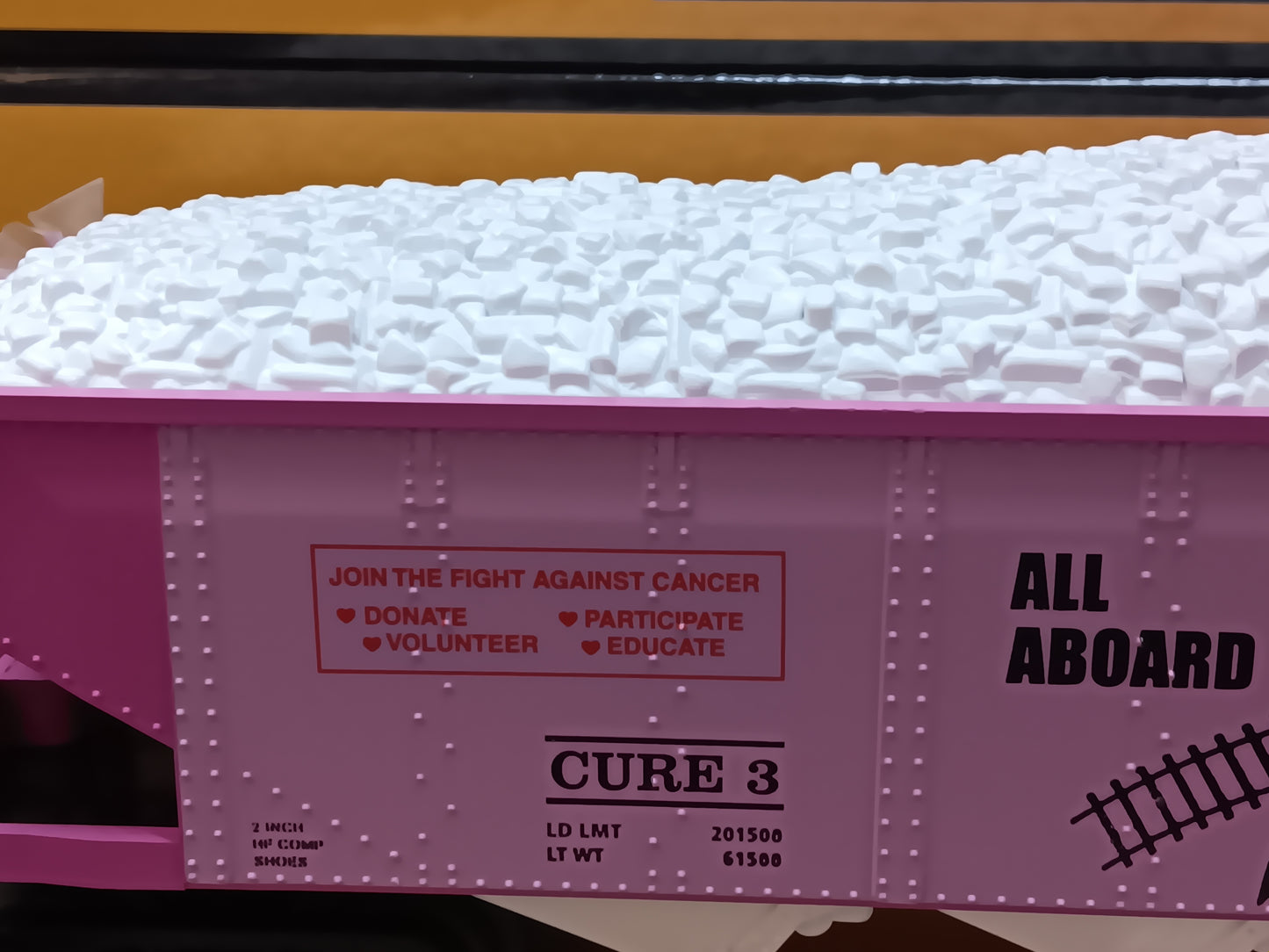 In Stock, Tariff fee included, ( Cancer Awareness 3-Car set ) E-Z Catch Custom Railking Hoppers with White Coal Load