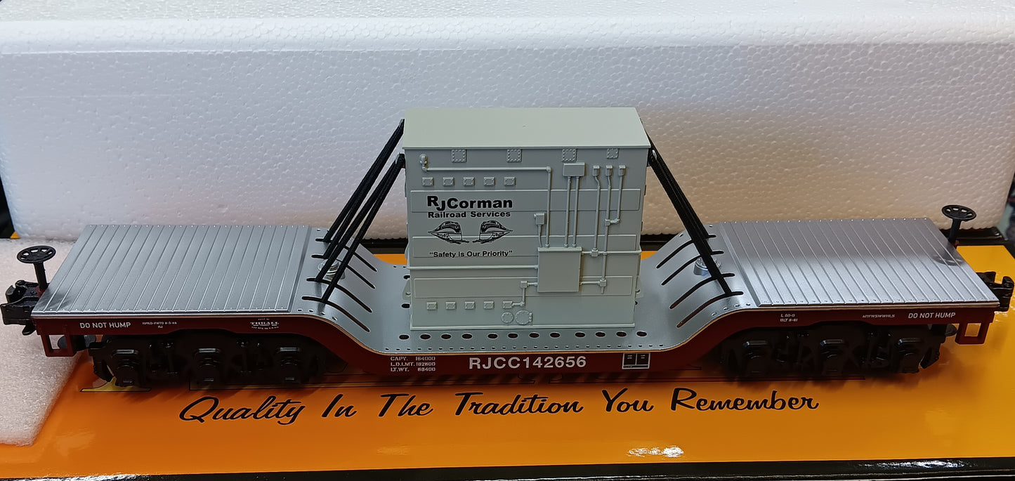 ( Now in Stock ) MTH Custom Railking RJ Corman Dep. Center Flat Car w/Transformer Load Rd # RJCC142656