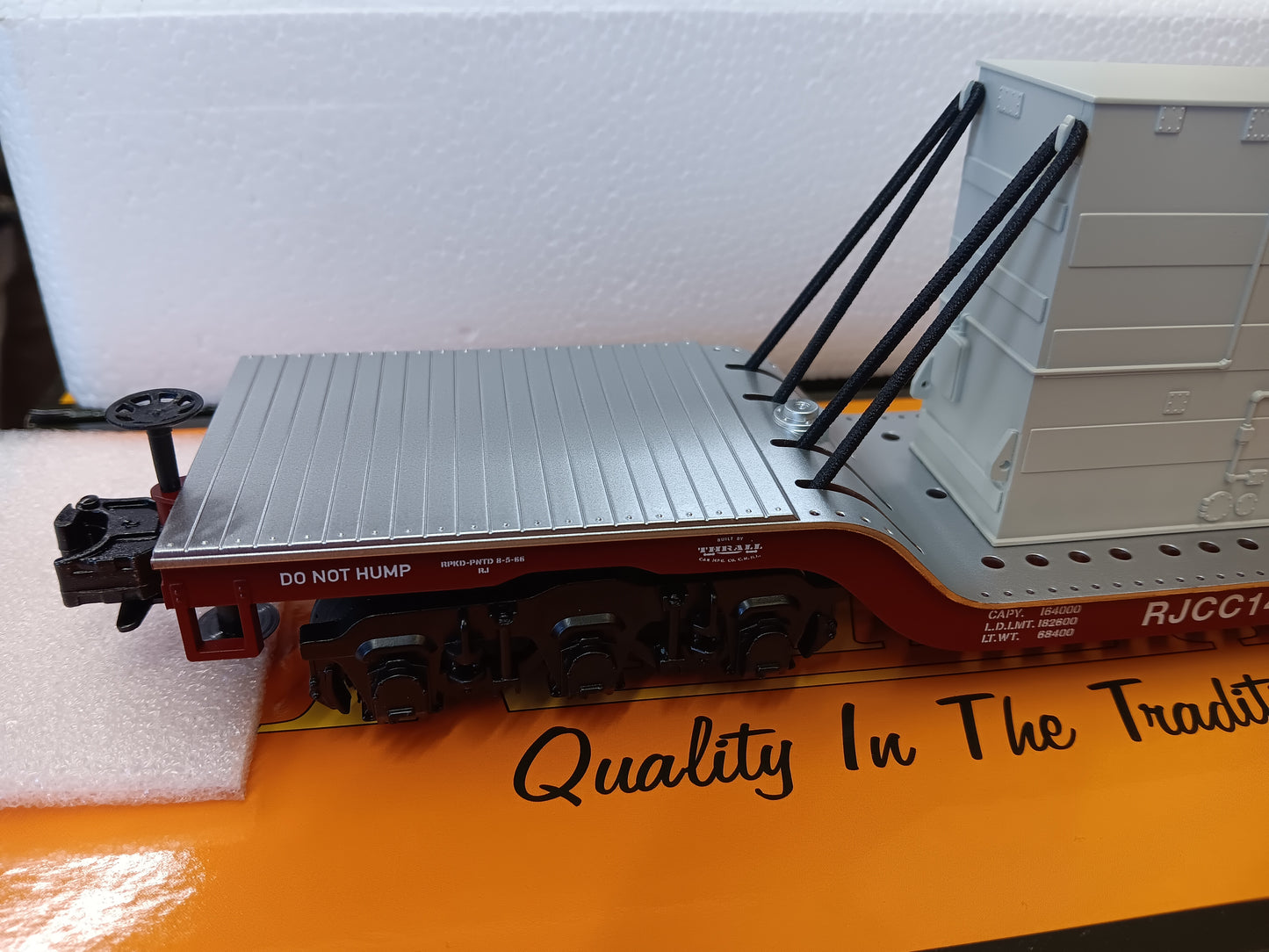 ( Now in Stock ) MTH Custom Railking RJ Corman Dep. Center Flat Car w/Transformer Load Rd # RJCC142656