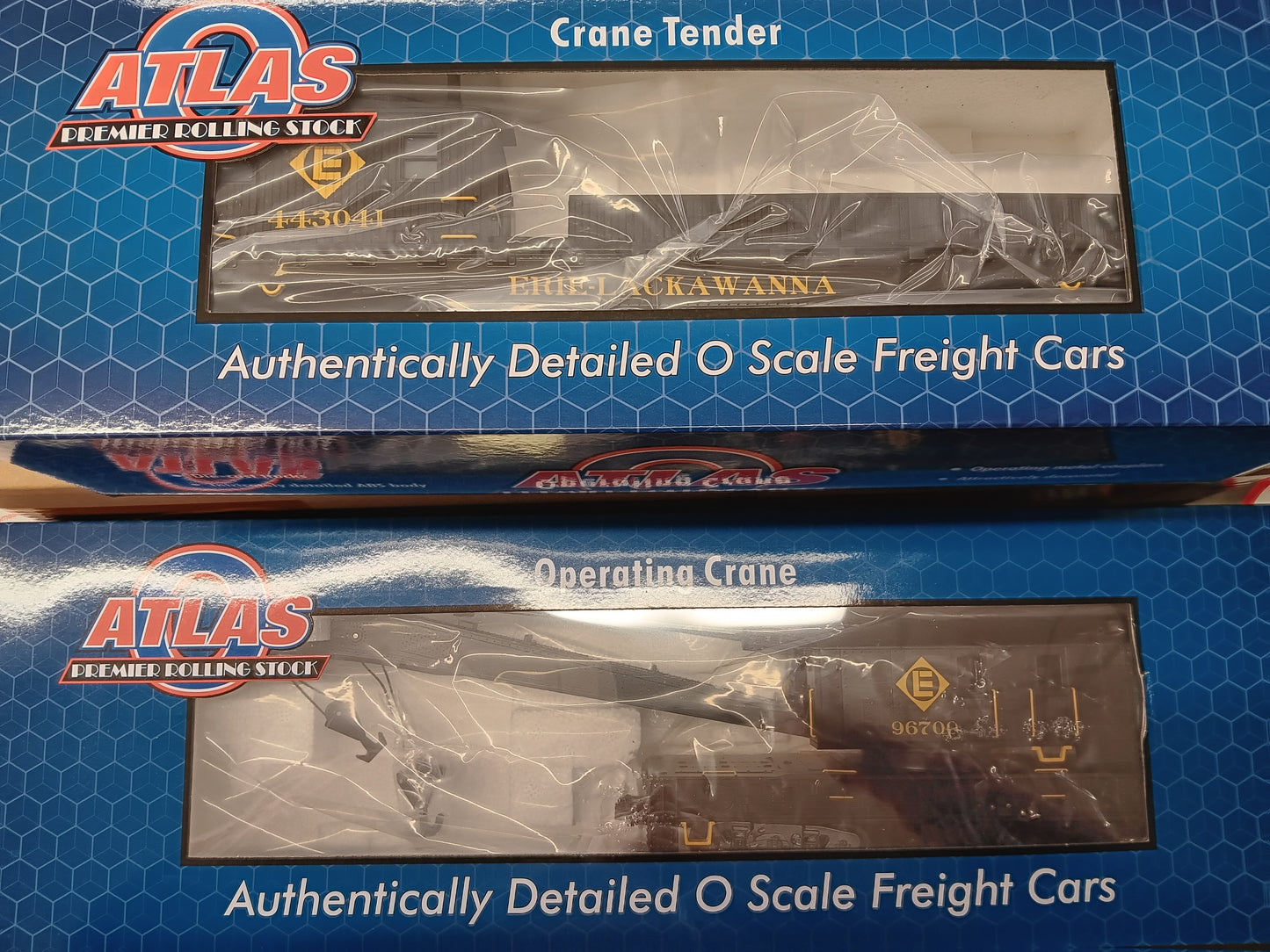 Atlas O # 3001742 & # 3001748 Erie Lackawanna Crane # 96700 & Tender # 443041 ( 3 Rail )