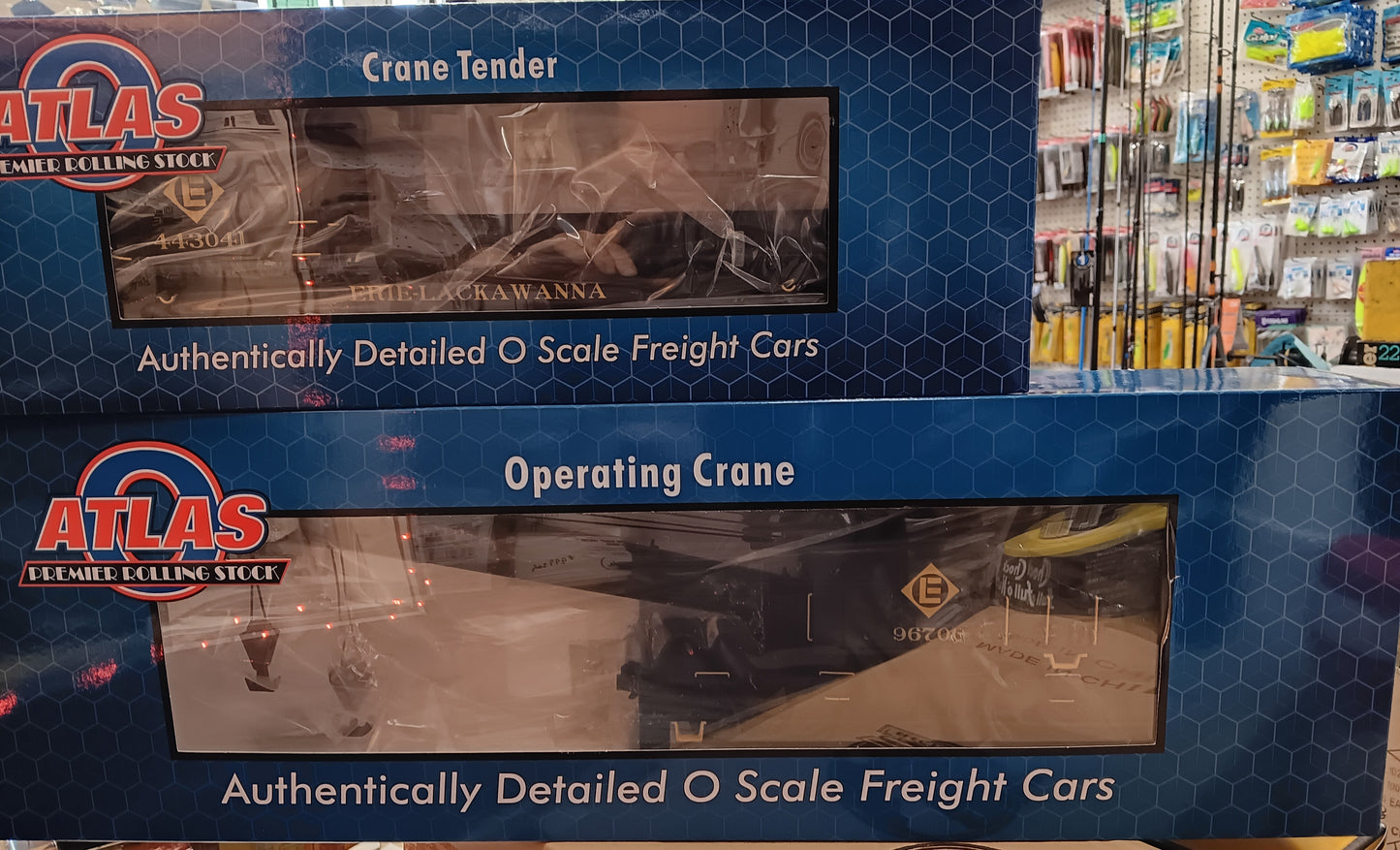 Atlas O # 3001742 & # 3001748 Erie Lackawanna Crane # 96700 & Tender # 443041 ( 3 Rail )