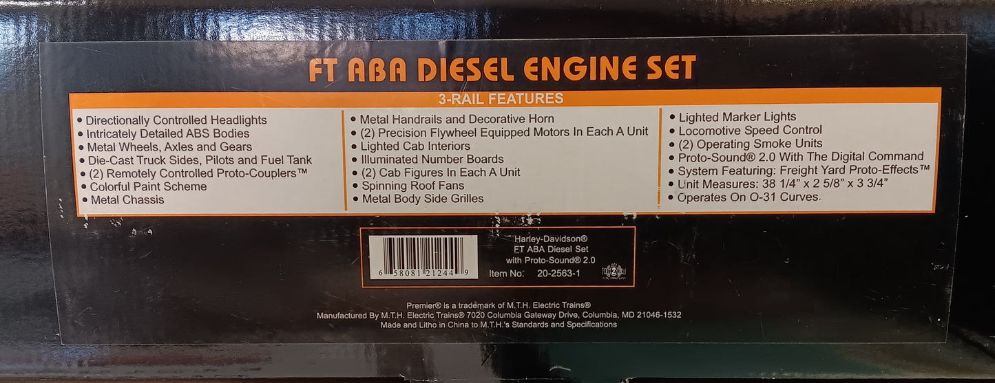 ( Sold Out ) MTH Premier # 20-2563-1 ( Rare ) Harley-Davidson O Scale Premier FT ABA Diesel Set - With Proto-Sound 2.0