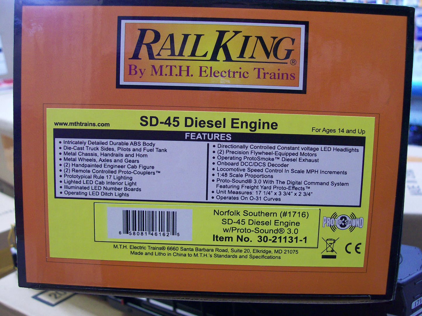 Special MTH # 30-21131-1 CUSTOM RUN NORFOLK SOUTHERN RailKing SD-45 Diesel Engine w/Proto 3.0 Cab # 1716