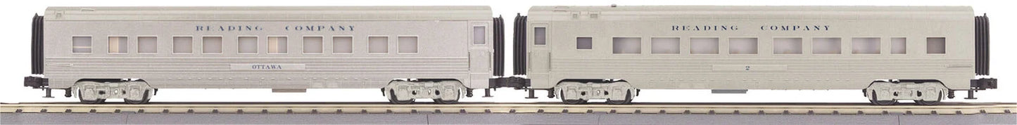MTH # 30-67938 ( O Gauge ) Railking Reading 2-Car 60' Streamlined Sleeper/Diner Set