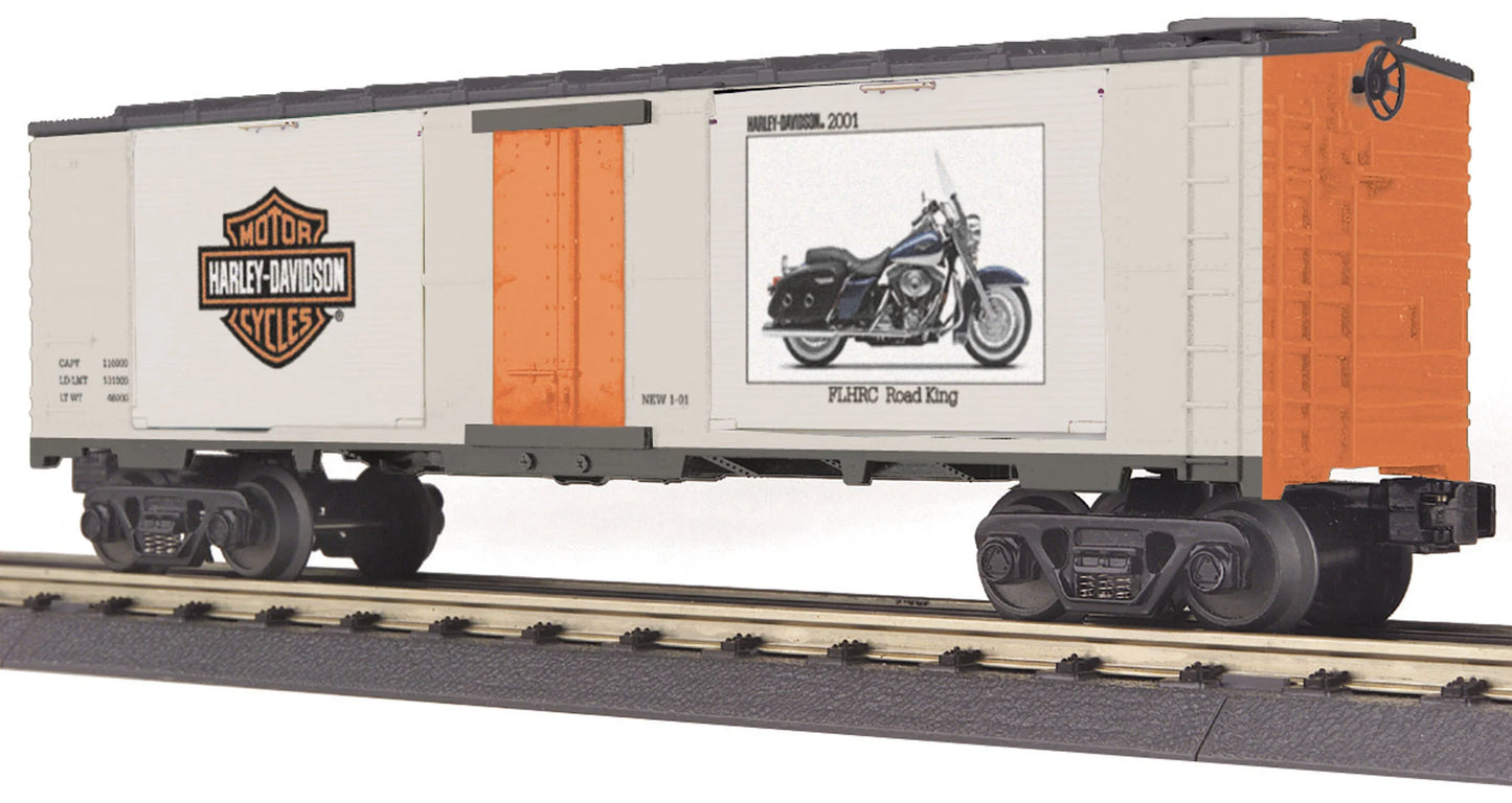 Brand New MTH Railking # 30-74293 ( 40' Window Box Car) w(2) 2001 FLHRC Road King - Harley-Davidson