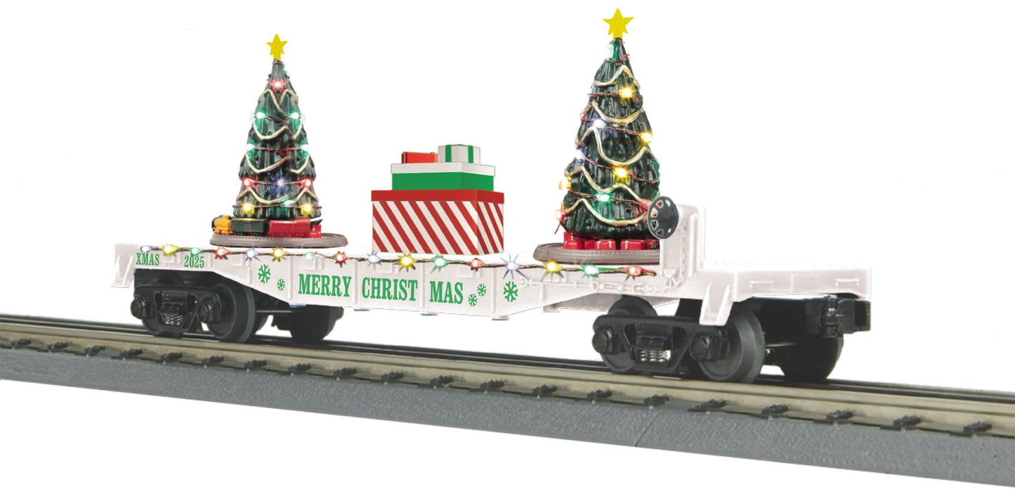 MTH RailKing # 30-76944 O Gauge Christmas (White) Flat Car w/Lighted Christmas Trees