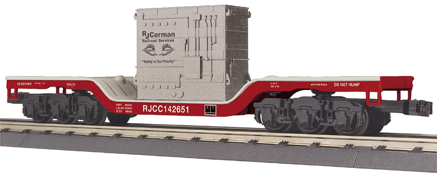 ( Now in Stock ) MTH Custom Railking RJ Corman Dep. Center Flat Car w/Transformer Load Rd # RJCC142651