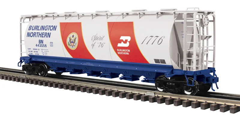 Atlas O # 3001446 HOPPER BURLINGTON NORTHERN 6-Bay BICENTENNIAL ROAD # 443056 (WHITE/RED/BLUE) - 3RL
