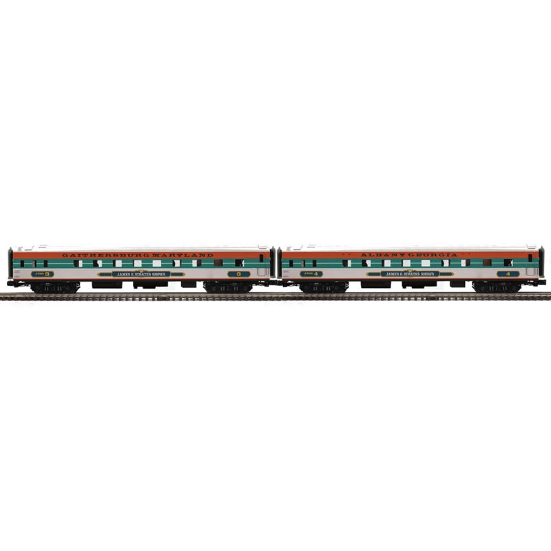 Atlas O # 3001965 PREMIER 70' STREAMLINE PASSENGER JAMES E. STRATES SHOWS 2 CAR SET ( 3RL )