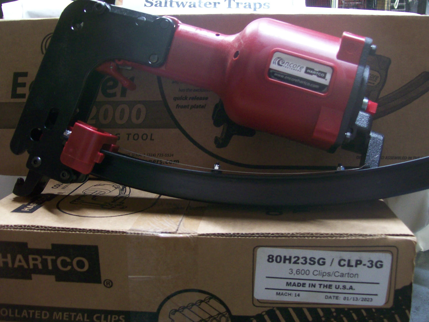 Encore Hartco Eclipser ( Red Version ) 2000-4157T Clinch Clip Tool w/ Box of CLP-3G Clip's ( 3600pcs)