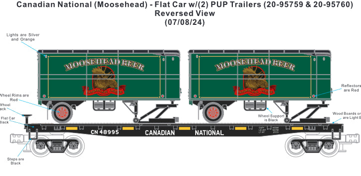 ( Sold Out ) E-Z Catch Custom MTH Premier Canadian National Flat with Moosehead Beer Pup Trailers Rd # 48995