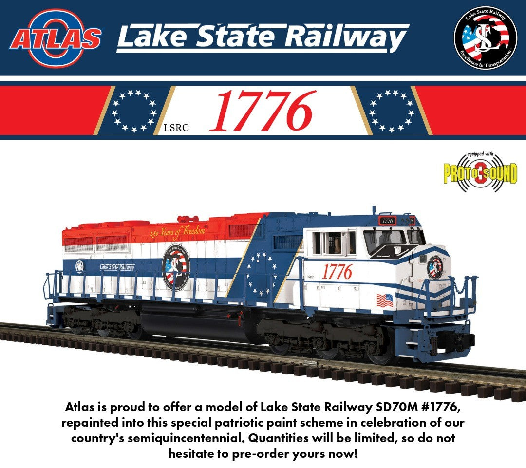 Pre Order ( ETA End of 2026 ) Atlas O Premier # 30138746 SD70M LOCOMOTIVE LAKE STATE RAILWAY "USA 250TH ANNIVERSARY" (RED/WHITE/BLUE) - 3RL