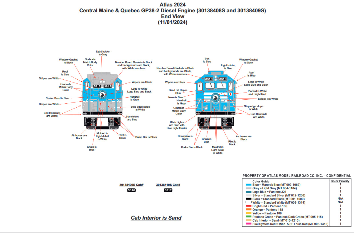 ETA FALL 2025, Limited Run ( E-Z Catch Custom Atlas O GP-38-3 Central Maine & Quebec Cab # 3812 ( 3-Rail )