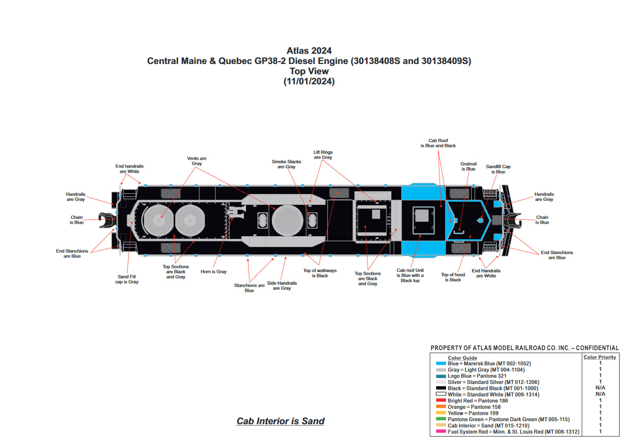 ETA FALL 2025, Limited Run ( E-Z Catch Custom Atlas O GP-38-3 Central Maine & Quebec Cab # 3812 ( 3-Rail )