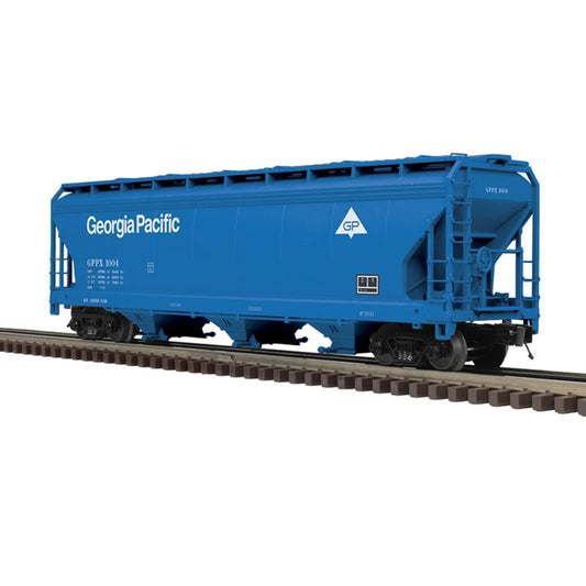 ( Atlas O Premier # 3001625 ) 3-BAY CENTERFLOW HOPPER GEORGIA PACIFIC ( SOLD EACH ) #1004, #1005 (BLUE/WHITE) - 3RL