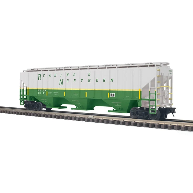 ETA is Fall of 2025 ( Atlas O # 2001642 ) Trainman PS-4750 COVERED HOPPER READING & NORTHERN Sold Each. ( Choose Two Roads #9971, #9977) (GRAY/GREEN/YELLOW) - 3RL