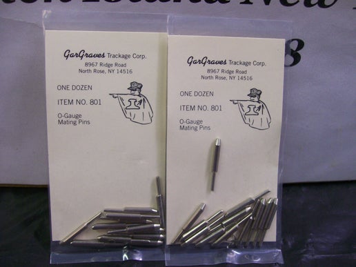 Gar Graves # 801 ( TWO Packages ) (O-Gauge Metal Track Mating Pins Brand New) 24 total pin's