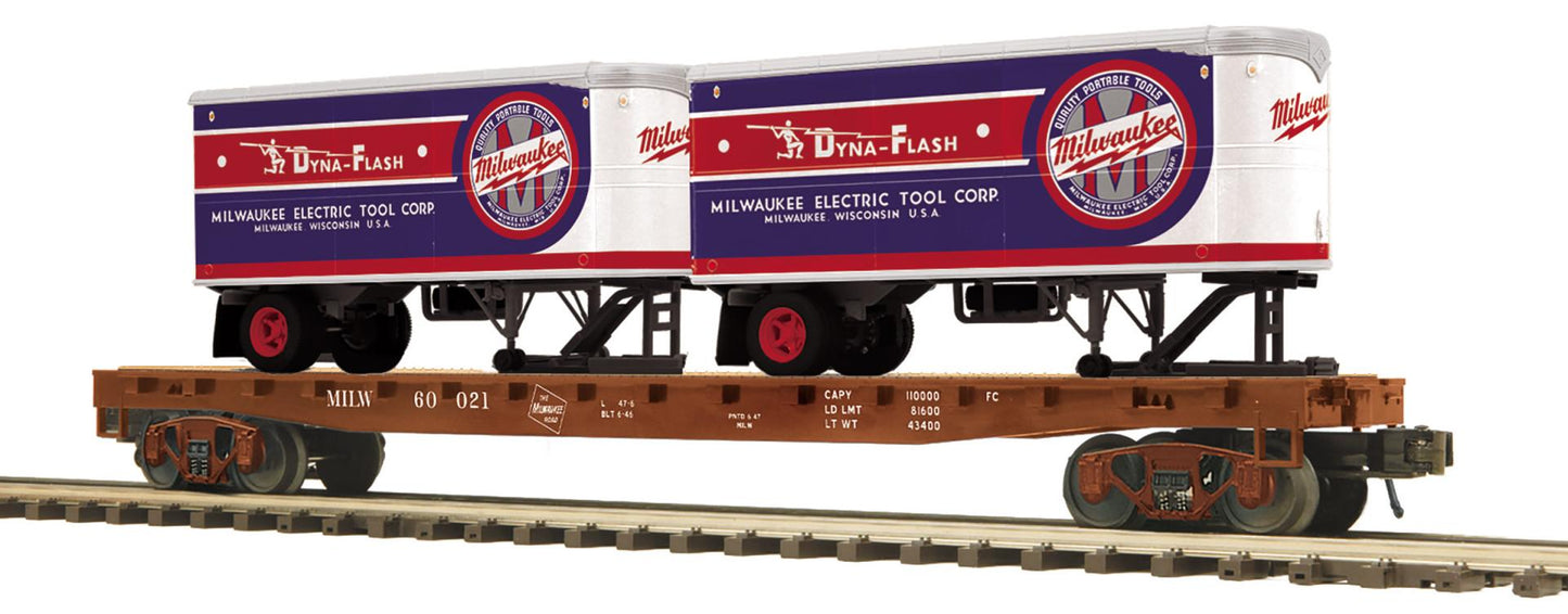 *PRE-ORDER* MTH O Scale Premier # 20-95908 Milwaukee Road Flat Car w/ Two Pup Trailers Choose Car # 60021 or 60039