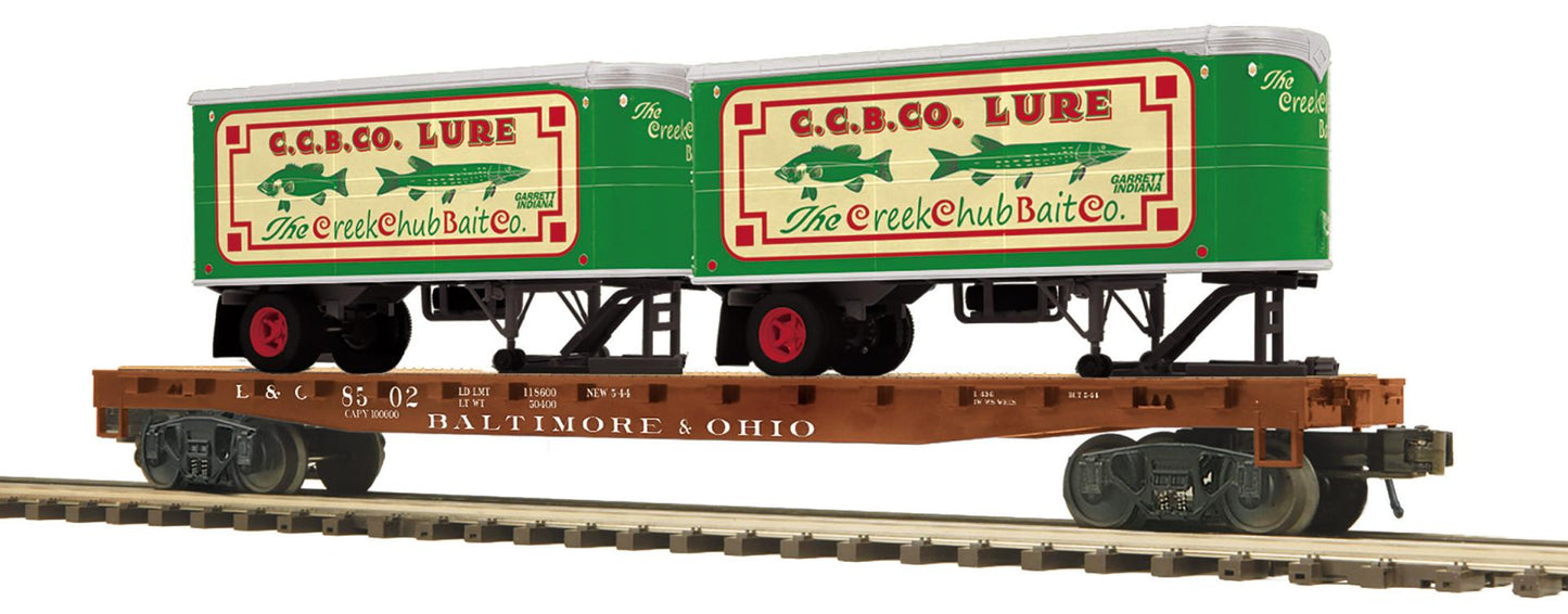 *PRE-ORDER* MTH O Scale Premier # 20-95911 Baltimore & Ohio Flat Car w/ Two Pup Trailers Choose Car # 8502 or 8955