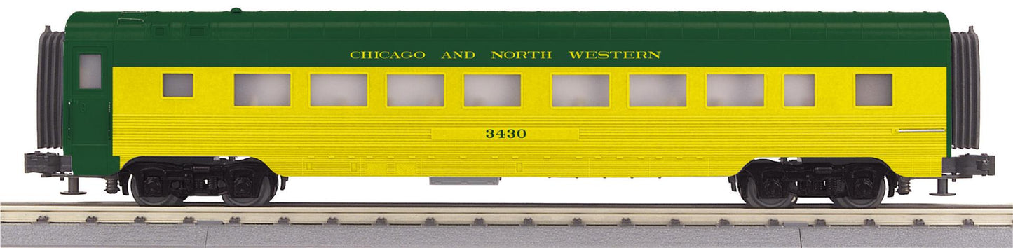 *PRE-ORDER* MTH RailKing # 30-68347 Chicago North Western 60’ Streamlined Coach Car 3430 O Gauge (ETA 2027)