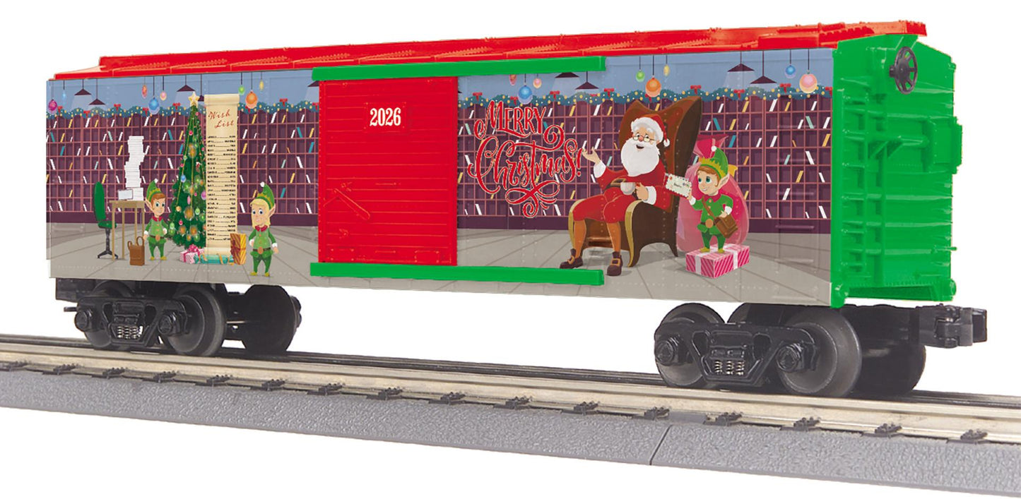 *PRE-ORDER* MTH RailKing # 30-71307 O Gauge 2026 Santa’s Mail Room Box Car (ETA Nov 2026)