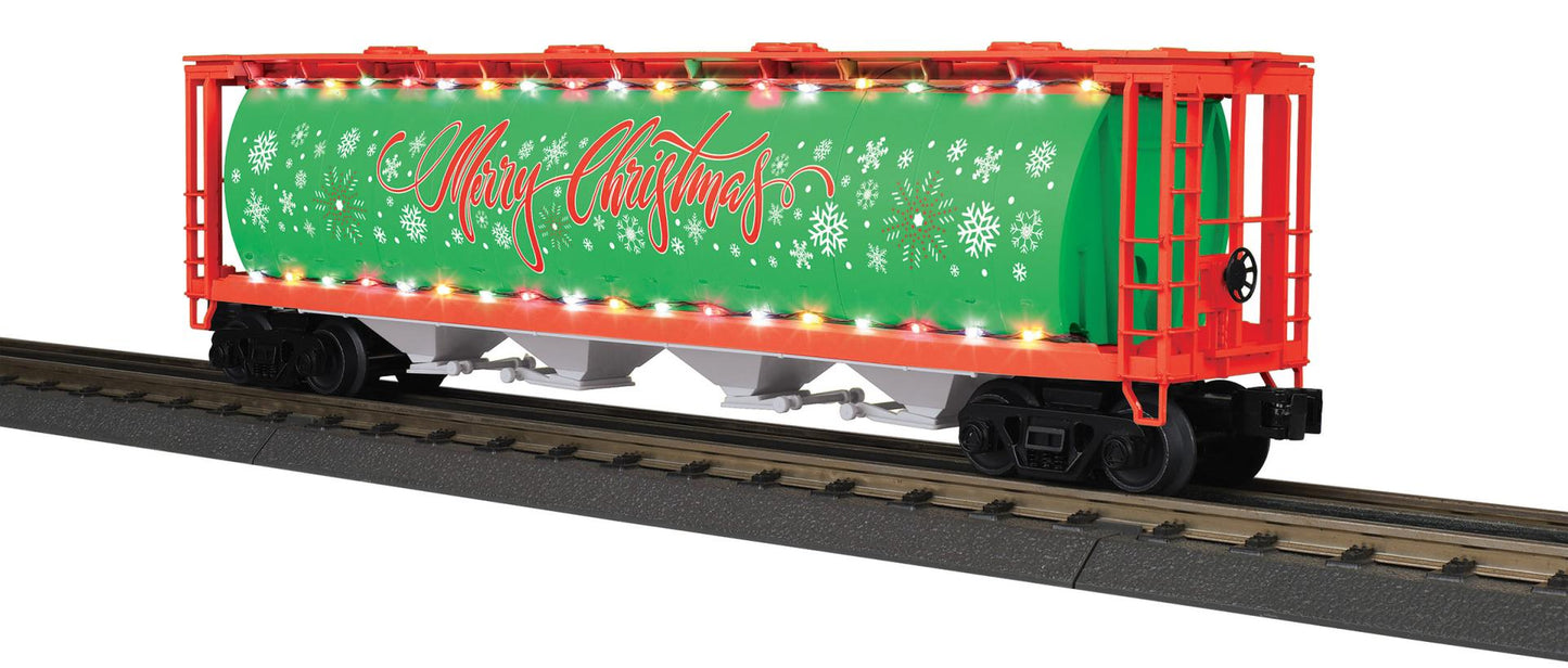 *PRE-ORDER* MTH RailKing # 30-75792 O Gauge Christmas 4-Bay Cylindrical Hopper Car with LEDs Car # 2026 (ETA Nov 2026)
