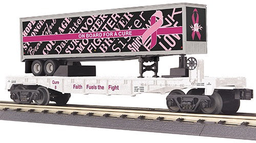 *PRE-ORDER* Custom MTH RailKing # 30-76980 Cure 9 Cancer Awareness Flat Car w/ 40’ Trailer (ETA June 2026)