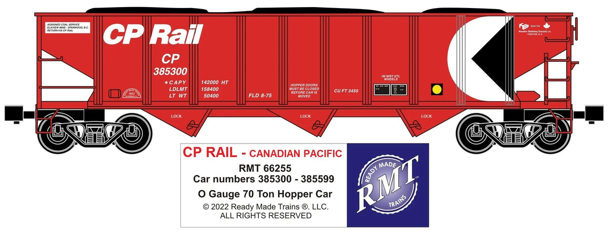 RMT 66255 O Gauge 70 Ton 3-Bay Coal Hopper w/ Load CP RAIL