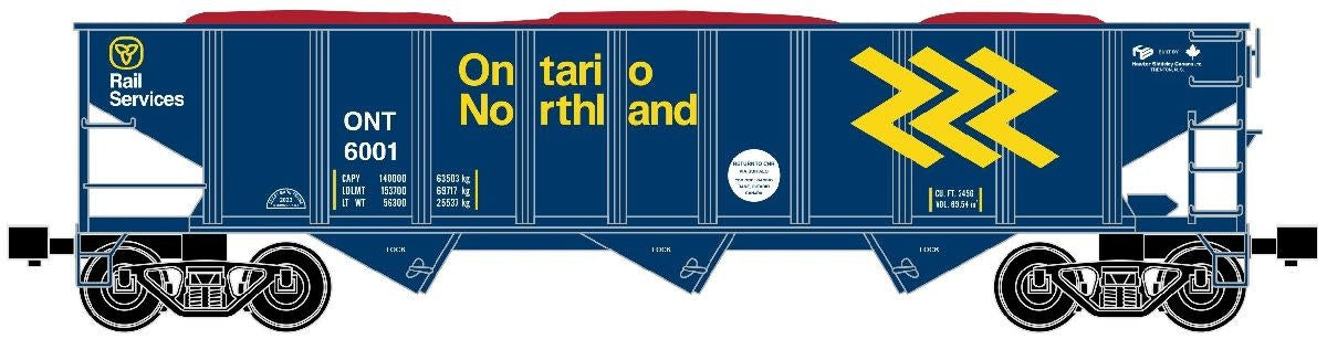 RMT 6629902 O Gauge 70 Ton 3-Bay Coal Hopper w/ Load ONTARIO NORTHLAND