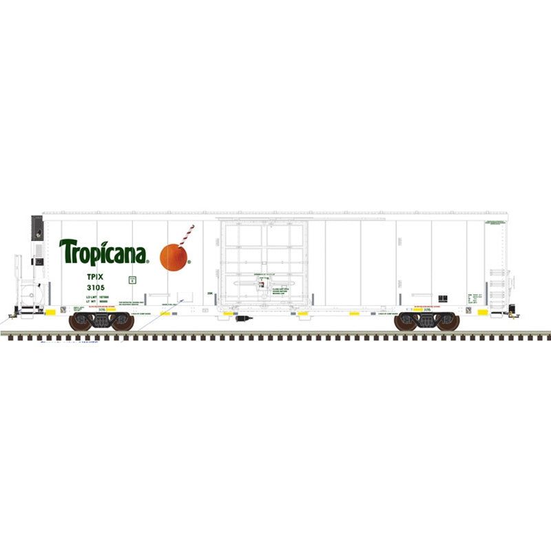 *PRE-ORDER* Atlas O Master Trinity # 3003167 Tropicana (Conspic Stripes) Trinity 64’ Reefer Rd # 3041, 3090, 3105, 3176 - 3RL (ETA 2027)