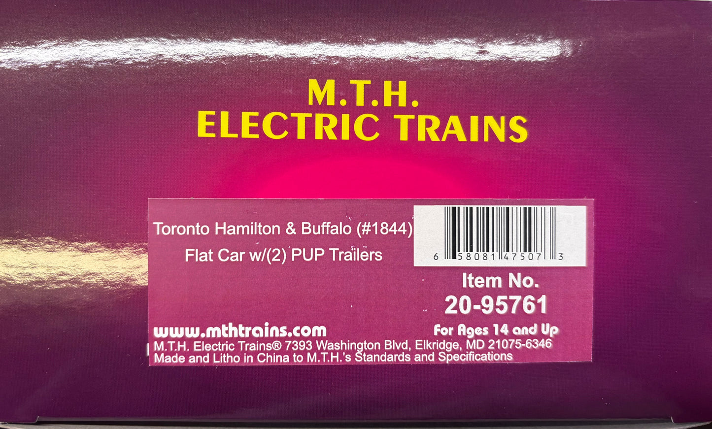 MTH Premier E-Z Catch Custom # 20-95761 Toranto Hamilton & Buffalo Flatcar with Grizzly Beer Pup Trailers # 20-95761 Rd # 1844