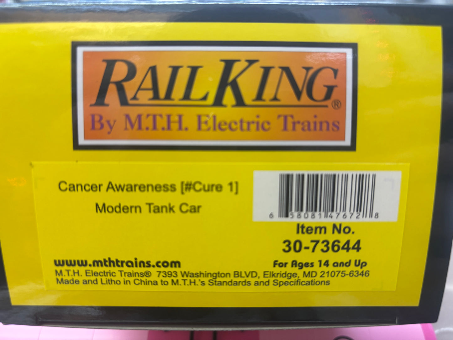 ( Sold Out ) E-Z Catch Custom Cancer Awareness MTH Railking Cure 1 Modern Tank Car