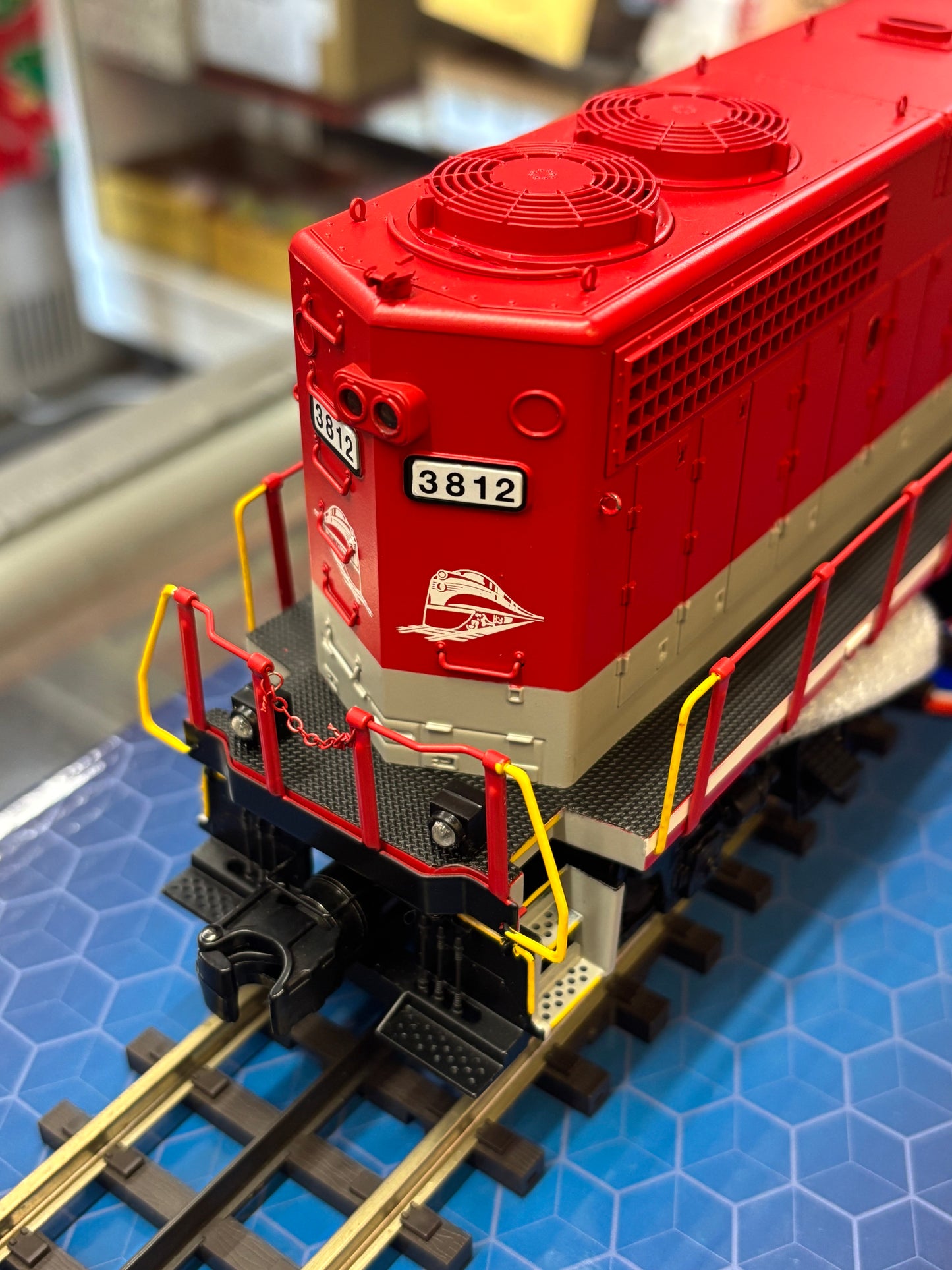 Now IN STOCK ( E-Z Catch RJ Corman GP-38-3 Custom Atlas O Premier Cab # 3812 ( 3-rail )