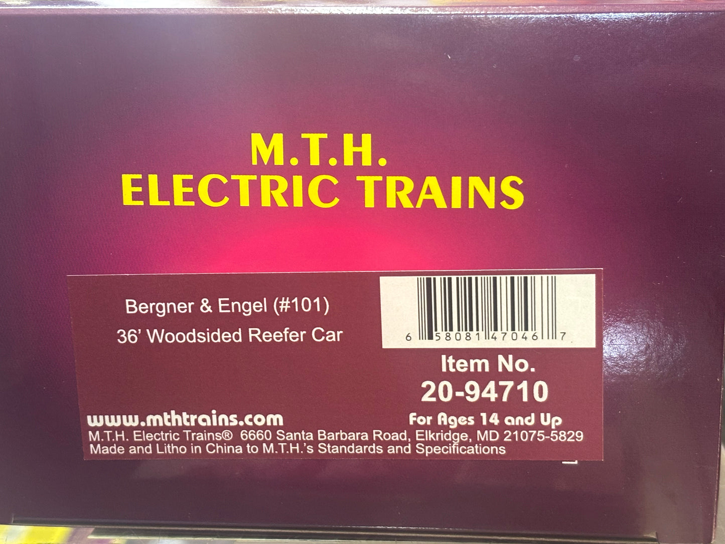 ( Sold Out )  E-Z Catch Exclusive Custom Run MTH Premier O Scale # 20-94710 Bergner & Engel 36' Woodsided Reefer # 101