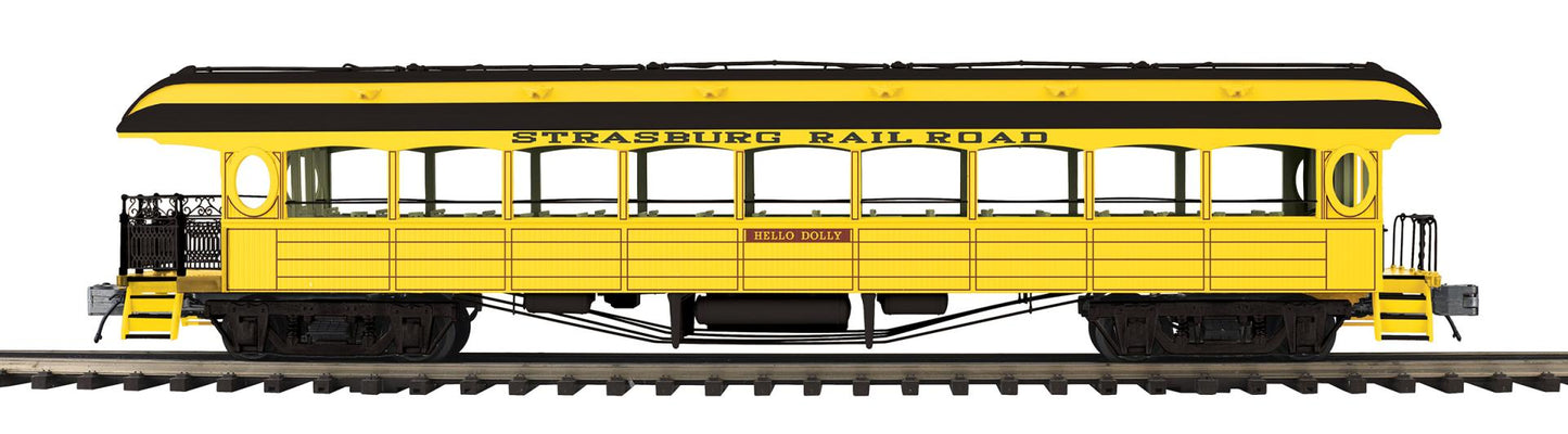 *Pre Order* (ETA Nov 2026) MTH O Scale Premier # 20-62190 Strasburg 64’ Open Air Woodsided Observation Car Hello Dolly
