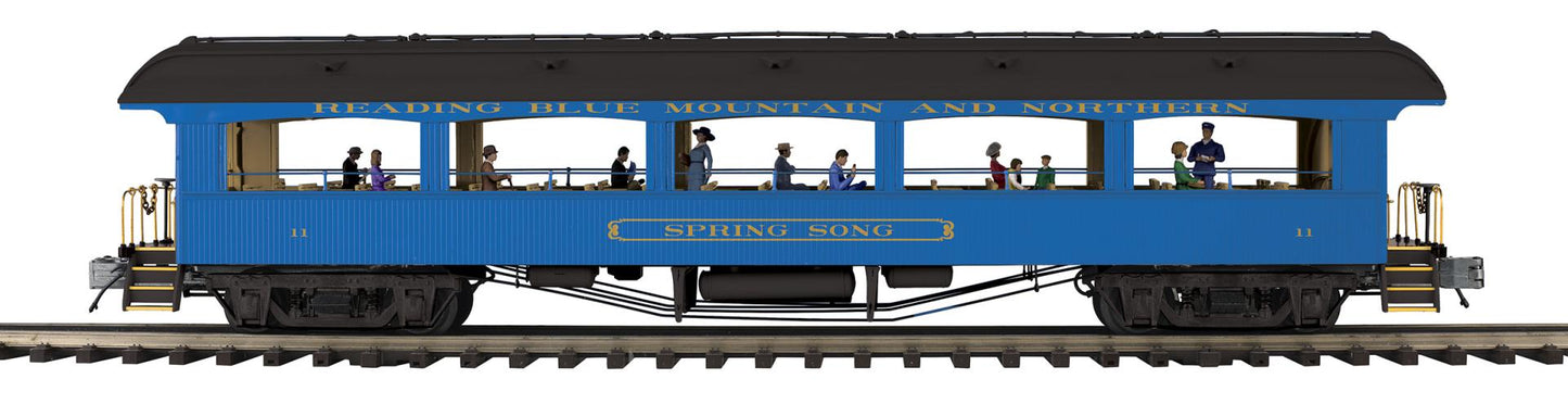 *Pre Order* (ETA Nov 2026) MTH O Scale Premier # 20-62195 Reading Blue Mountain & Northern 64’ Open Air Woodsided Coach Car 11 Spring Song