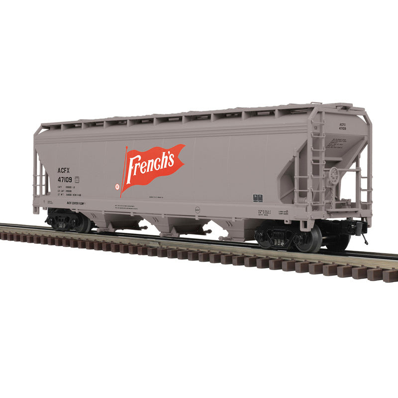 PRE-ORDER Atlas O Premier #3003097 3-BAY CENTERFLOW HOPPER CARS FRENCH'S (ACFX) Choose Rd # 47109 or 47902 (GRAY/RED) - 3RL