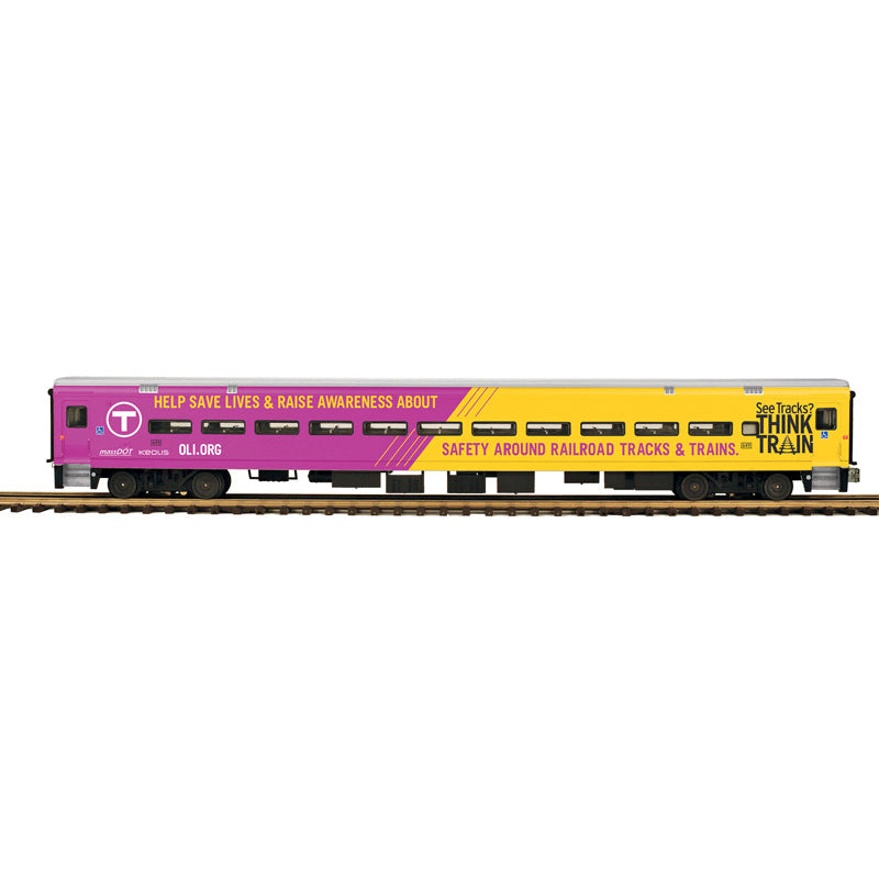 *PRE-ORDER* Atlas Master O COMET II #3003129 PASSENGER COACH CAR MBTA/SEE TRACKS THINK TRAIN WRAP 649 (PURPLE/YELLOW) - 3RL