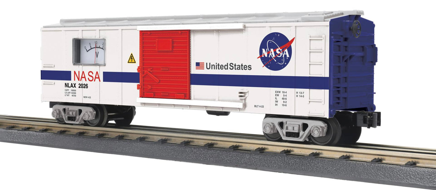 ( Sold Out ) ETA 10/2026, MTH RailKing # 30-71300 O Gauge NASA Box Car with Power Meter Car # 2026