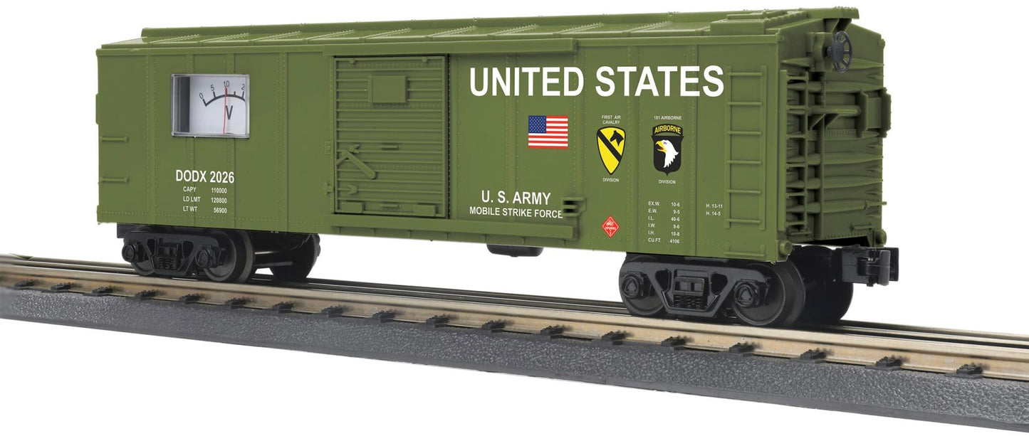 ( Sold Out ) *PRE-ORDER* MTH RailKing # 30-71301 O Gauge U.S ARMY Box Car with Power Meter Car # 2026