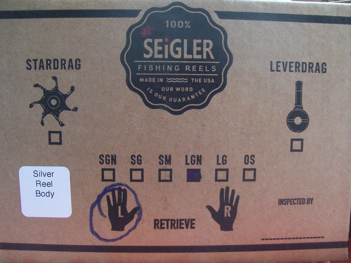 NEW Seigler LGN (Narrow Spool Large Game) Left Hand Lever Drag Silver & Blue